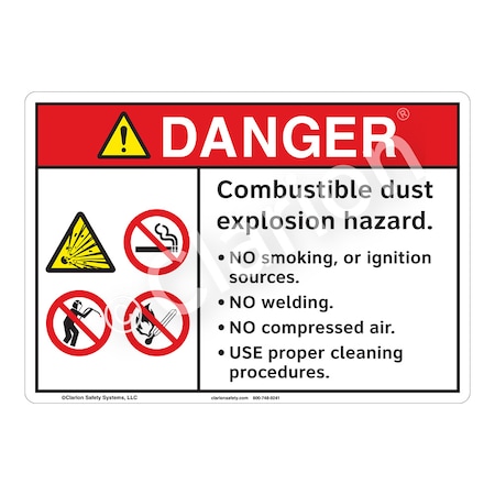 ANSI/ISO Compliant Danger/Combustible Dust Safety Signs Outdoor Weather Tuff Plastic (S2) 12 X 18